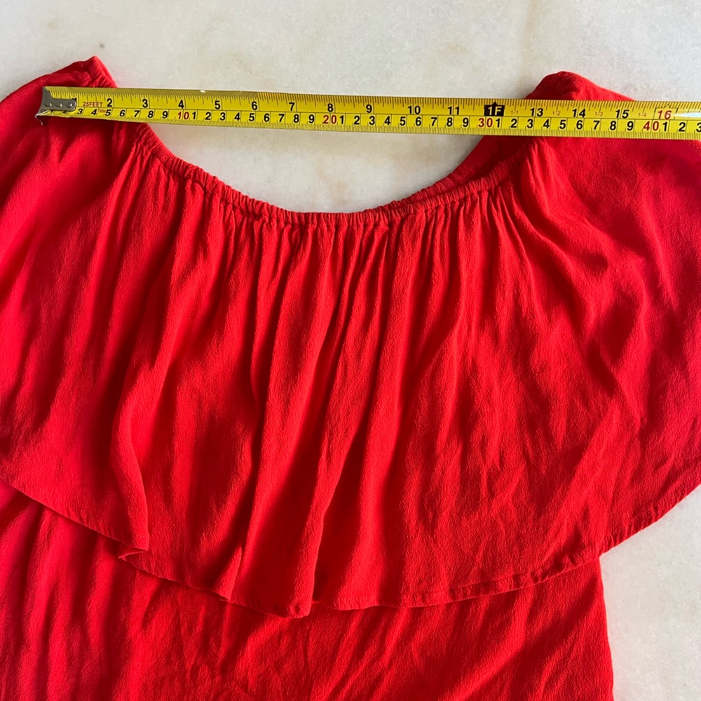 Holding Horses Anthropologie Red Off the Shoulder Scoop Neck Flowy Flirty Blouse - Picture 7 of 10